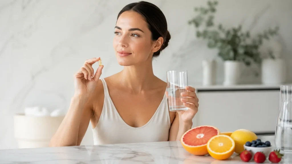 Compléments de nutricosmétique, gélules beauté et collagène à boire pour la peau